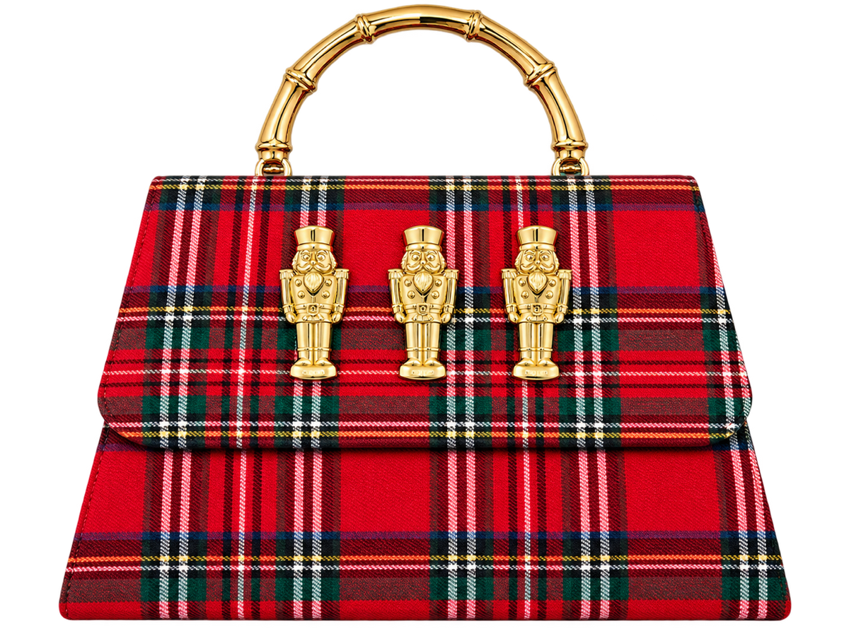 Red Plaid Lulu with Gold Bamboo Handle, Gold Charms