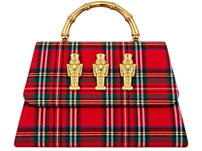 Red Plaid Lulu with Gold Bamboo Handle, Gold Charms