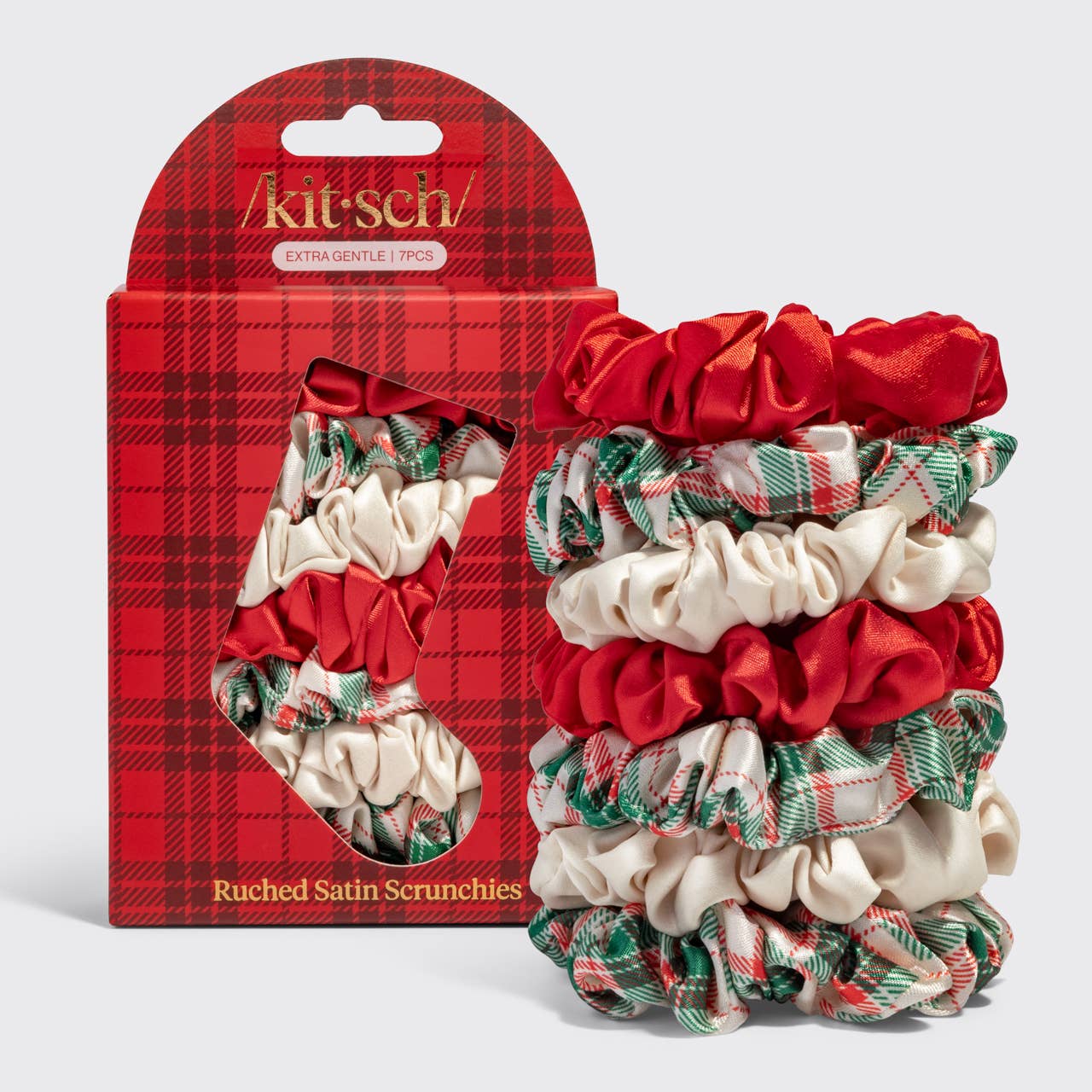 Holiday Ruched Satin Scrunchies 7pc Set