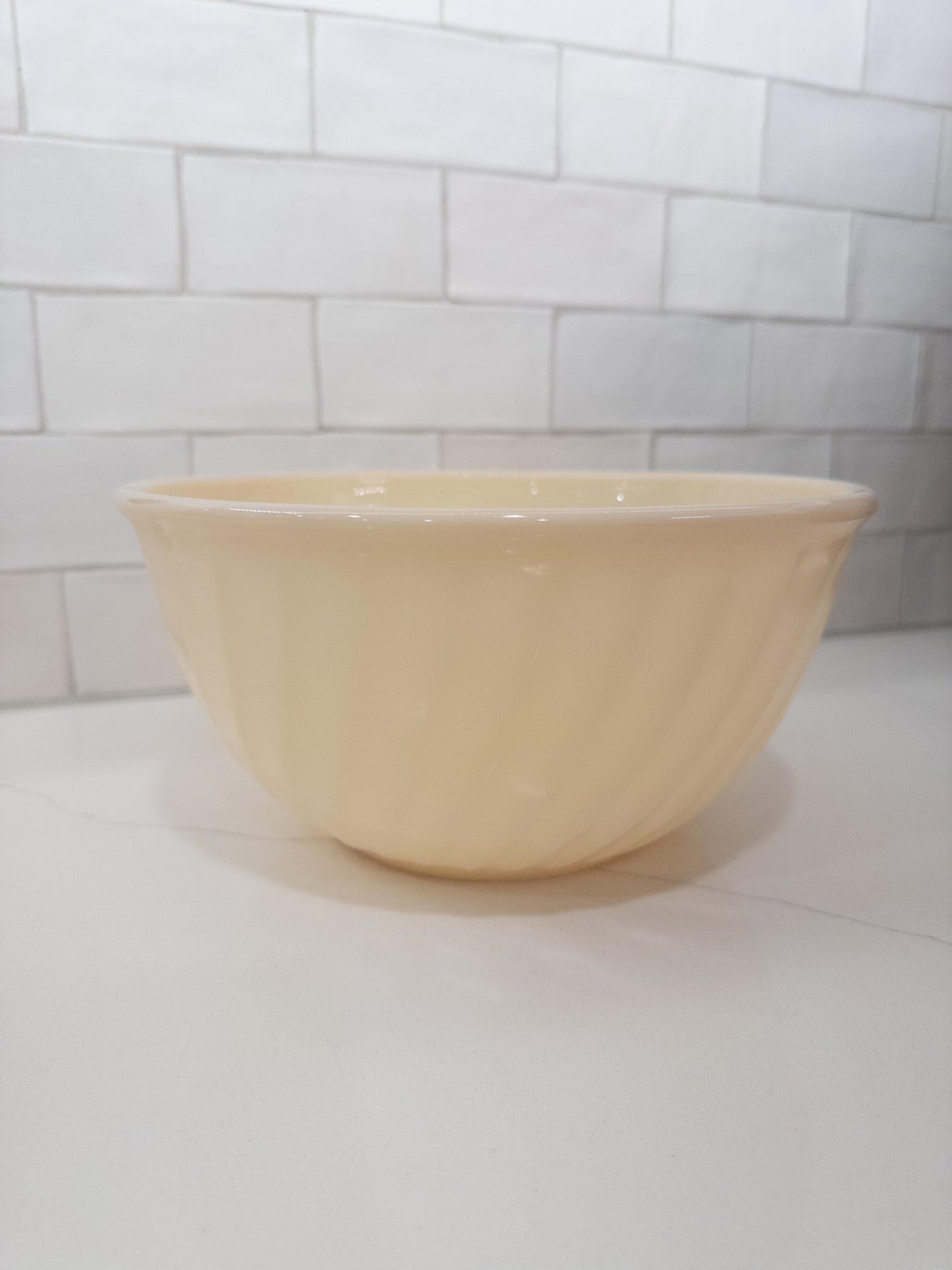 Vintage Fire King 9" Ivory Swirl Pattern Milk Glass Mixing Bowl