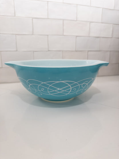 Vintage Pyrex 443 Turquoise Scroll Cinderella Mixing Bowl