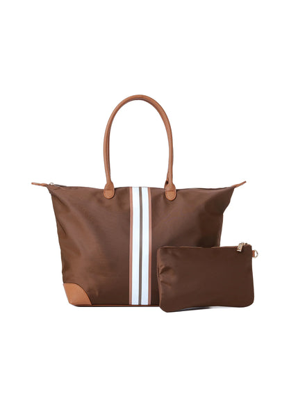 Sutton Euro tote bag w/ Brown Nylon/Brown White Stripe