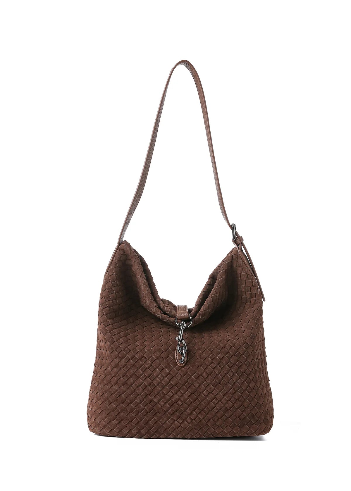 Sandy Suede Woven Chocolate Shoulder Bag