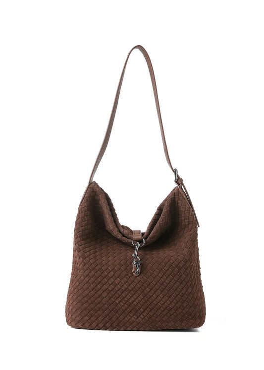 Sandy Suede Woven Chocolate Shoulder Bag