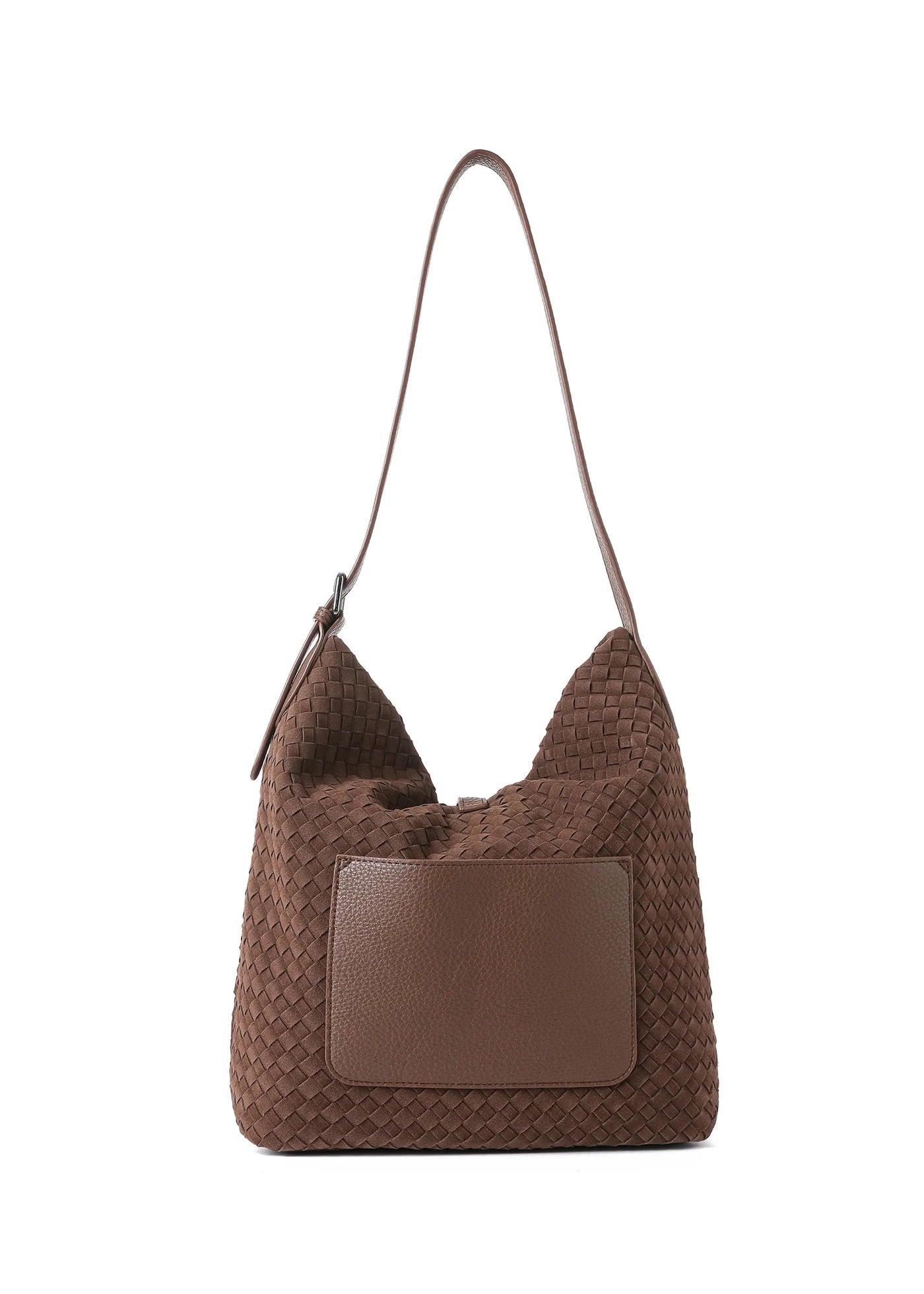 Sandy Suede Woven Chocolate Shoulder Bag