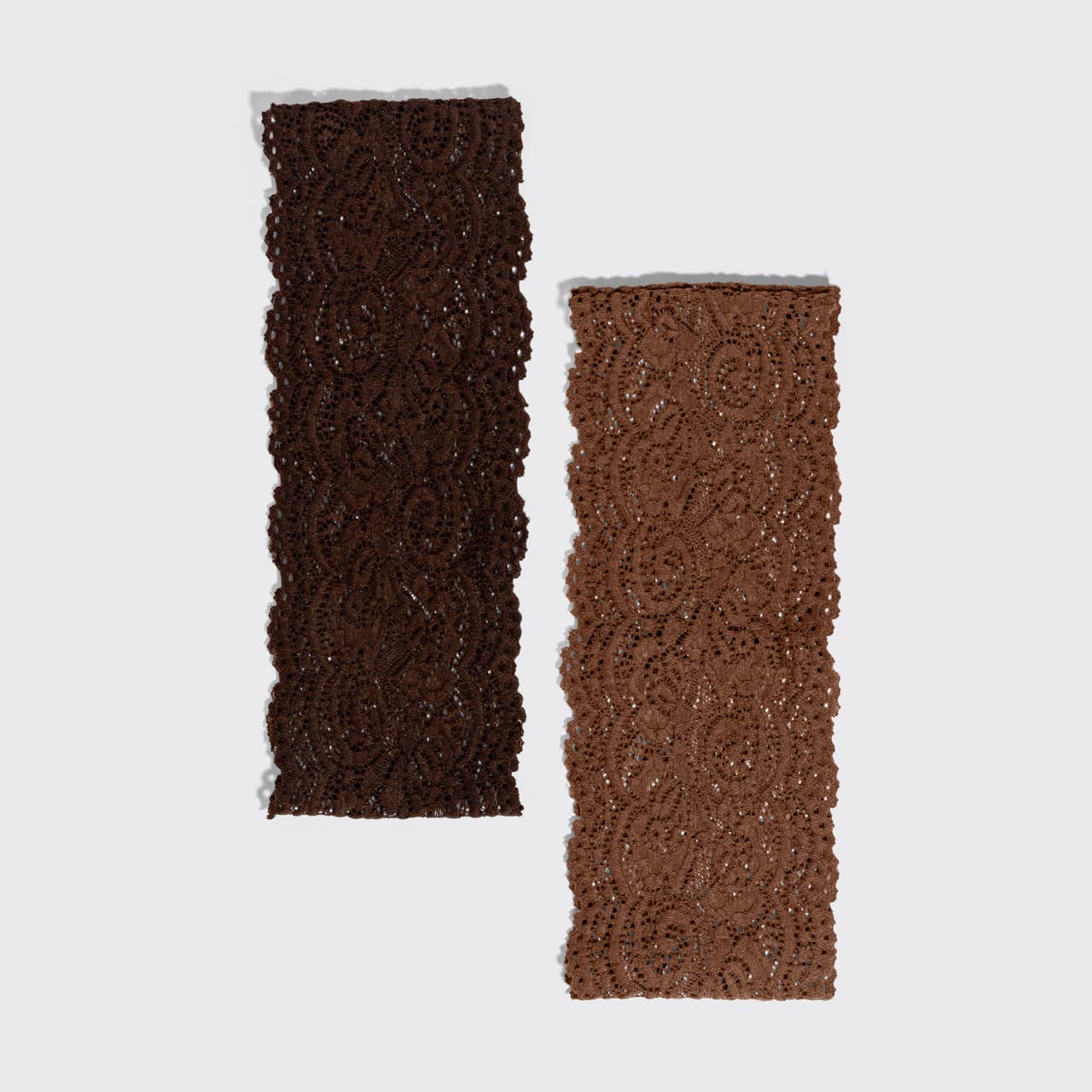 Wide Lace Elastic Headbands 2pc Set - Mocha & Chocolate