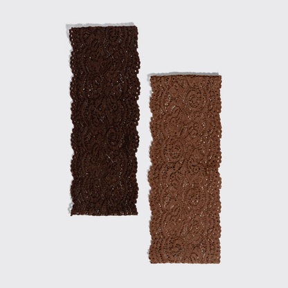 Wide Lace Elastic Headbands 2pc Set - Mocha & Chocolate