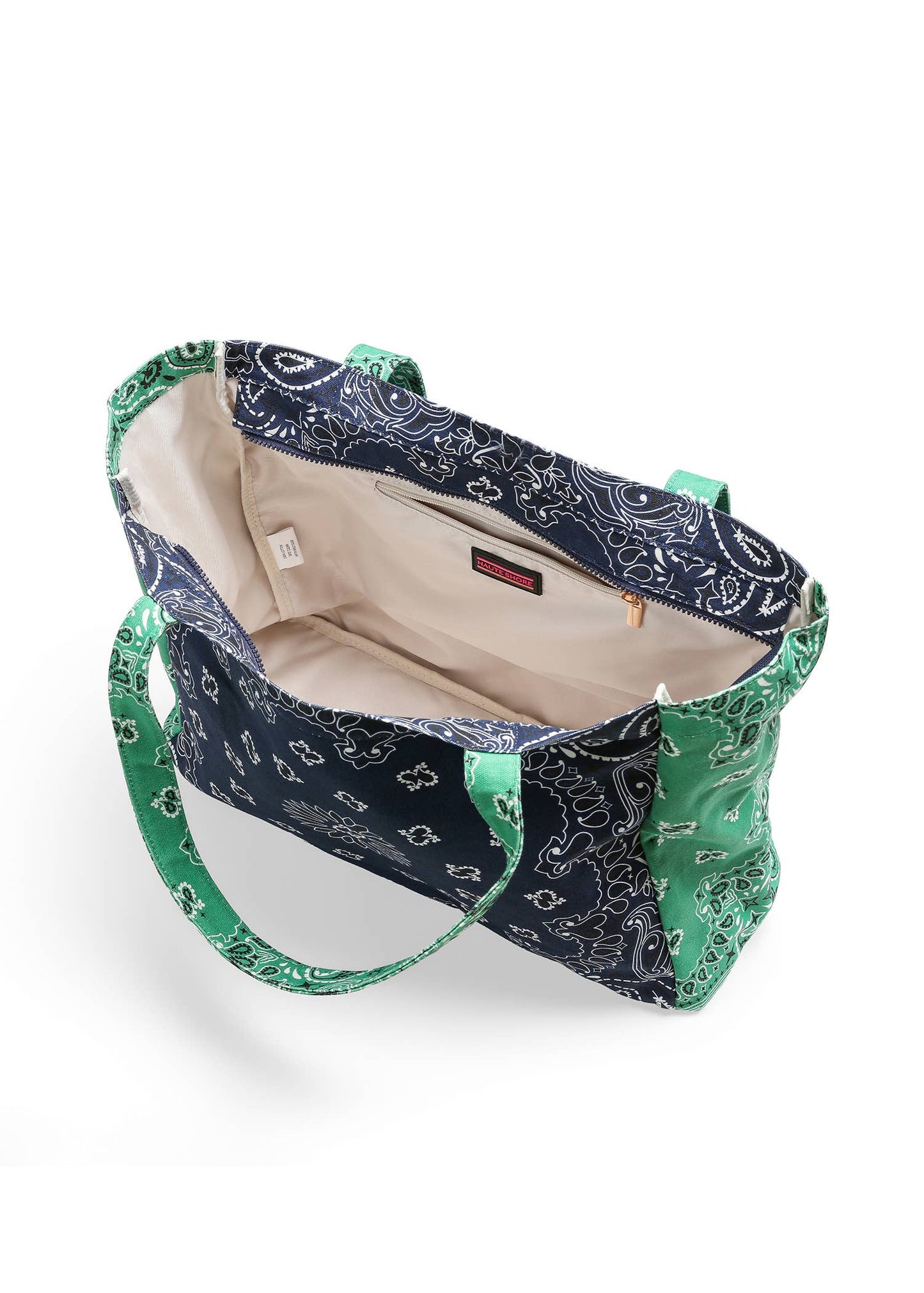 Bailey Navy/Green Bandana Print Canvas Tote