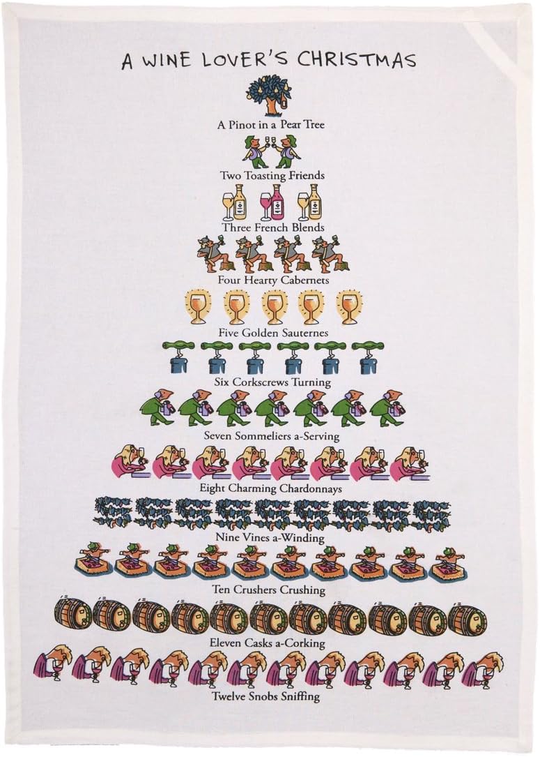 A Wine Lover's Christmas Cotton Kitchen Tea Towel