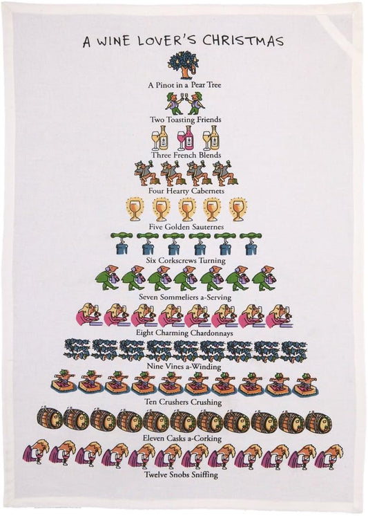 A Wine Lover's Christmas Cotton Kitchen Tea Towel