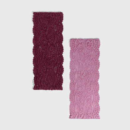 Wide Lace Elastic Headbands 2pc Set - Cherry Lacquer & Dusty Pink