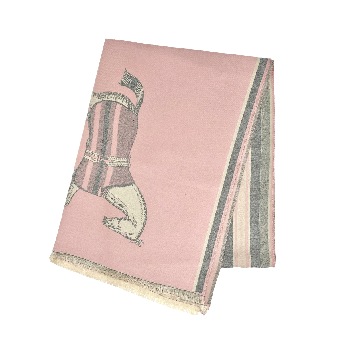 Fornash Saddle Scarf in light pink - cotton equestrian wrap with saddle and stirrup motif