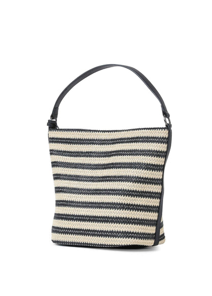 Celine Tropez Raffia Shoulder Bag Beige and Black Striped