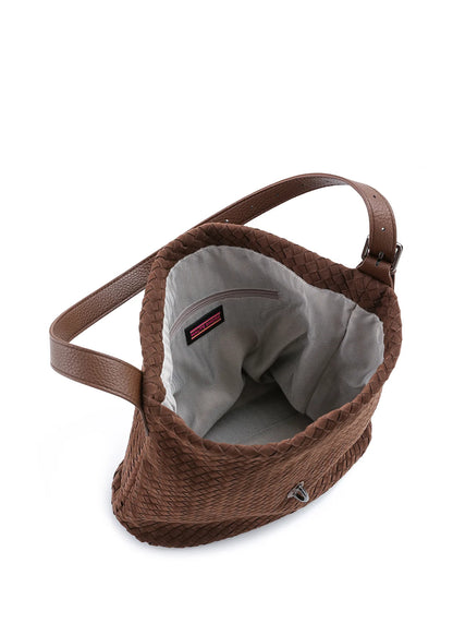 Sandy Suede Woven Chocolate Shoulder Bag