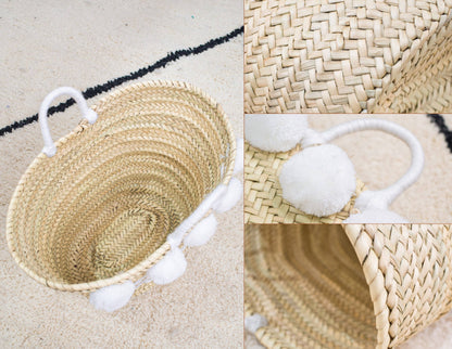 'Bride' Straw Tote with Pom-Poms for Weddings