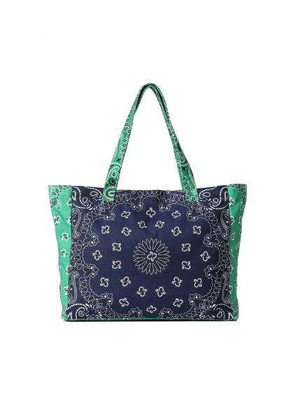 Bailey Navy/Green Bandana Print Canvas Tote