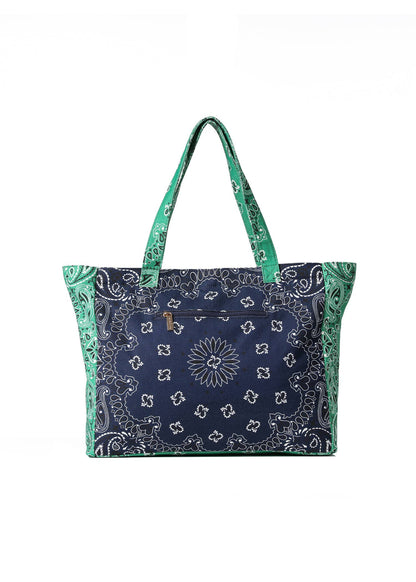 Bailey Navy/Green Bandana Print Canvas Tote