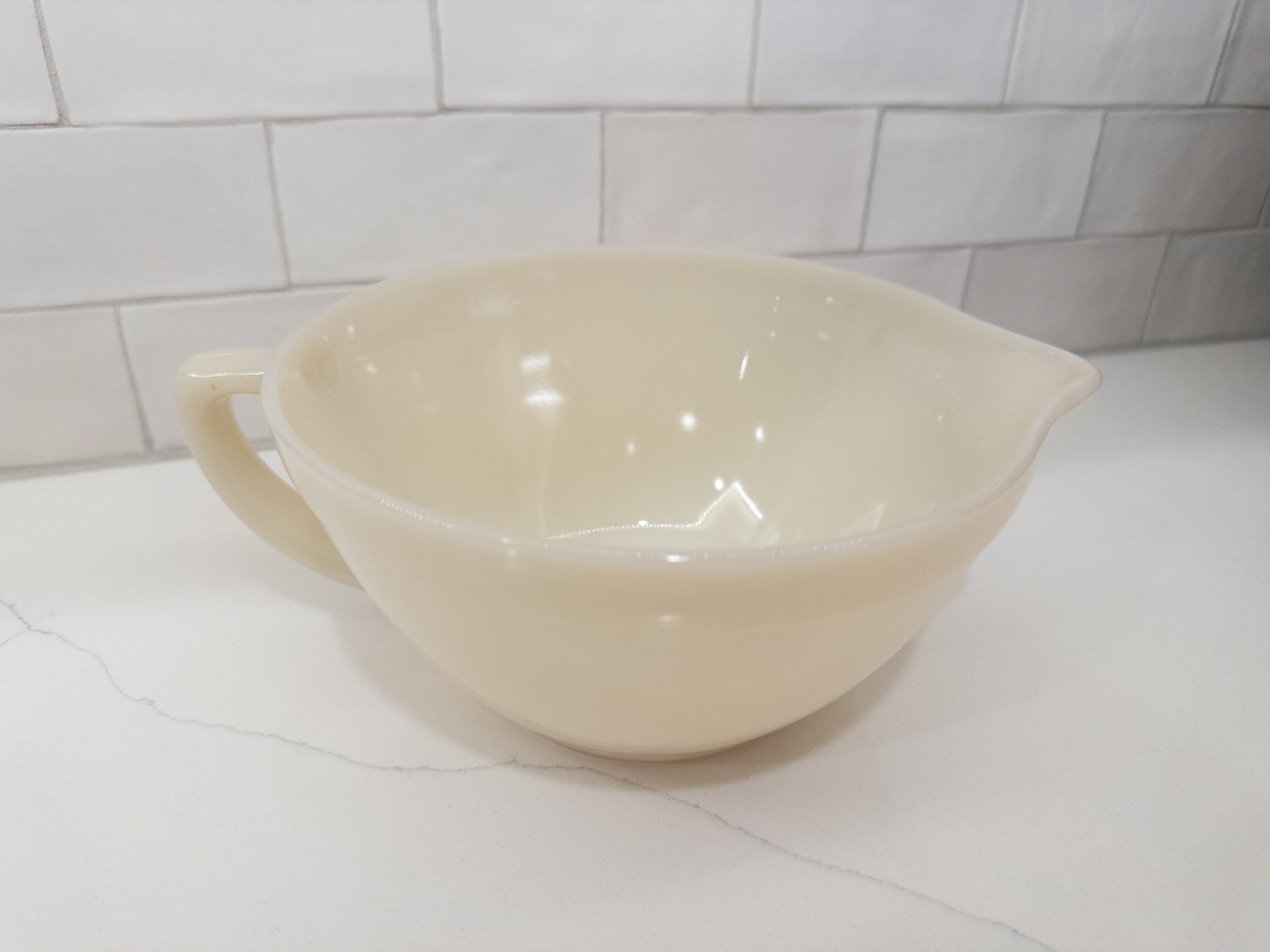 Vintage Fire King Ivory Glass Batter Bowl w/ Spout