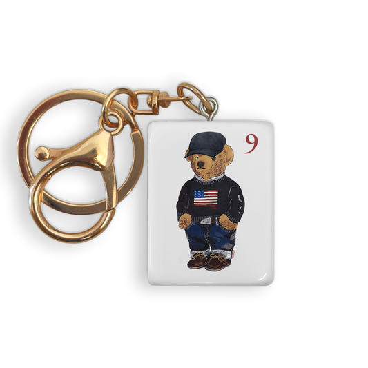 Americana Bear Mahjong Tile Keychain