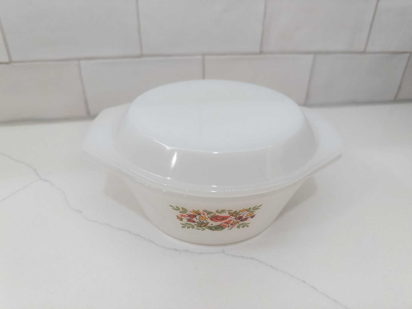 Vintage Arcopal France Milk Glass Covered Dish w/ Chicken Design