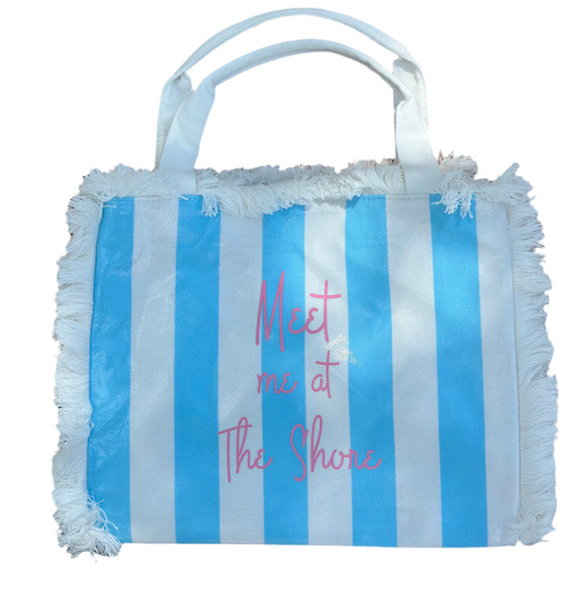 Meet me at the Shore Fringe Tote, Cabana Stripe Blue/White