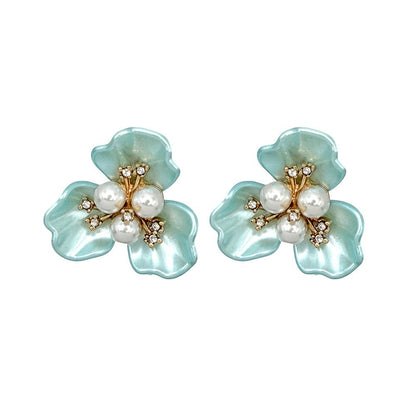 Fornash Gardenia Earrings in aqua - sea glass blue pearl petal flower earrings