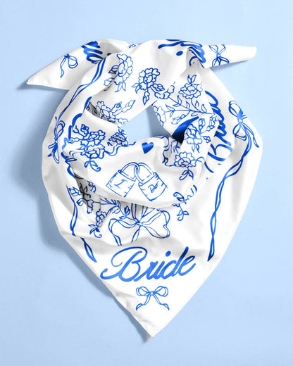 Bride Hair Scarf (Blue & White)