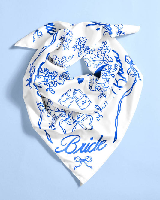 Bride Hair Scarf (Blue & White)