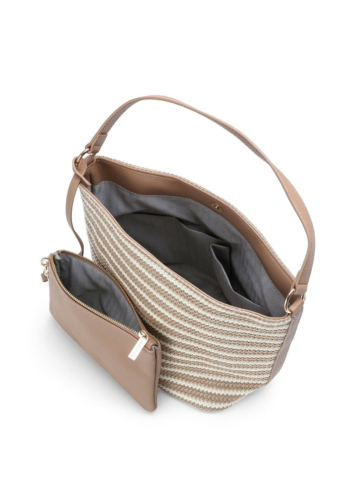 Celine Capri Raffia Shoulder Bag Beige and Tan Striped