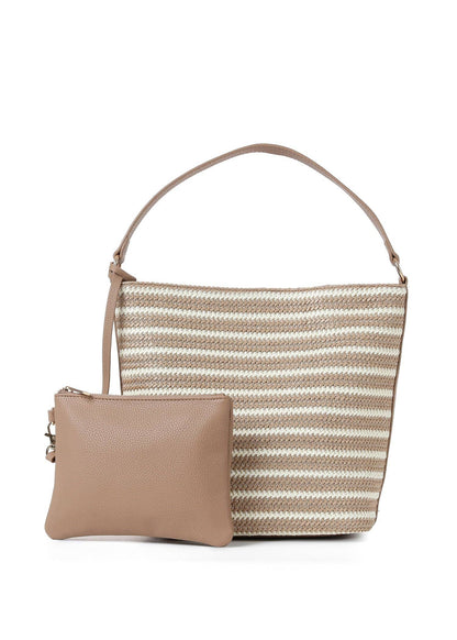 Celine Capri Raffia Shoulder Bag Beige and Tan Striped