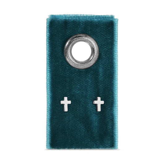 Silver Small Cross Studs On Velvet Tag