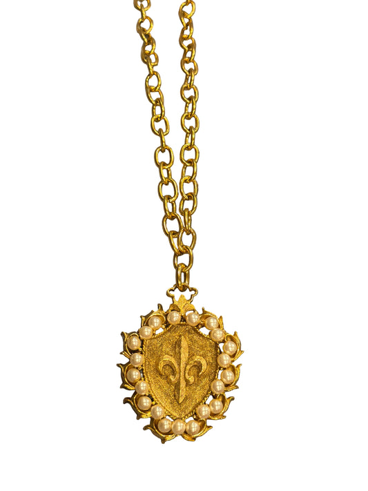 The Fleur-de-Lis Pearl Medallion Necklace by Yochi
