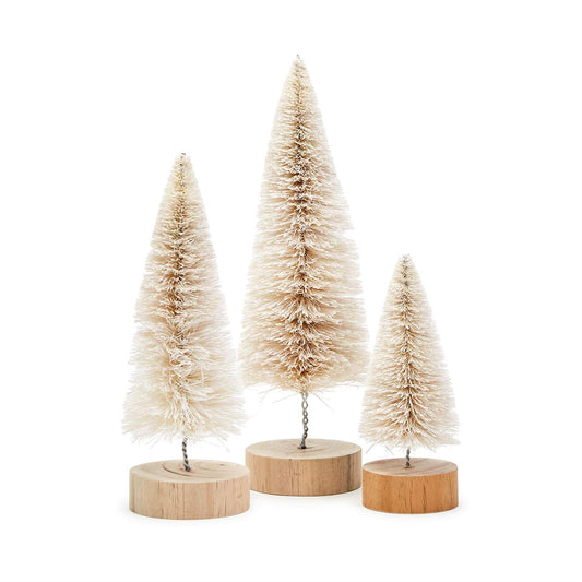 Netural Christmas Bottle Brush Trees with Natural Wood Base