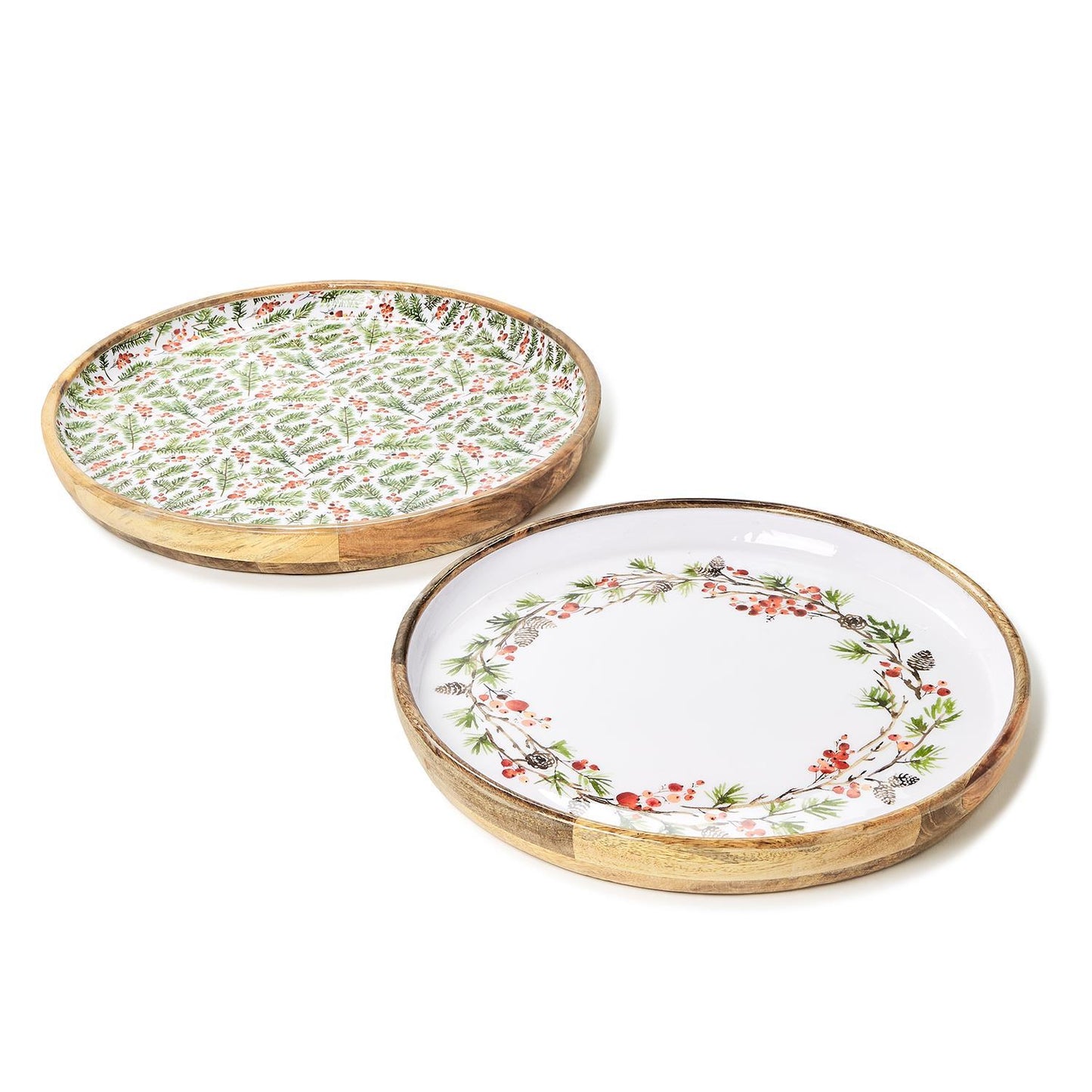 Merry Berry Hand-Crafted Wooden Round Tray with Enamel