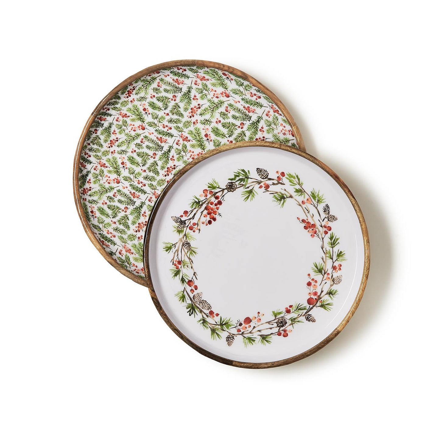 Merry Berry Hand-Crafted Wooden Round Tray with Enamel