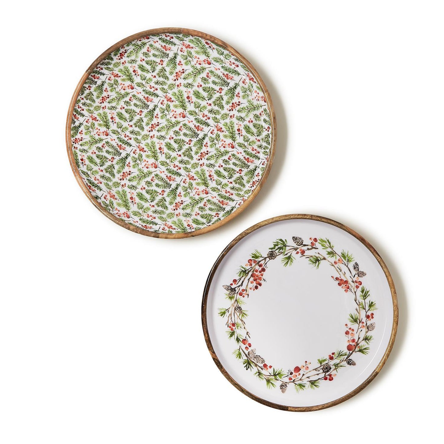 Merry Berry Hand-Crafted Wooden Round Tray with Enamel