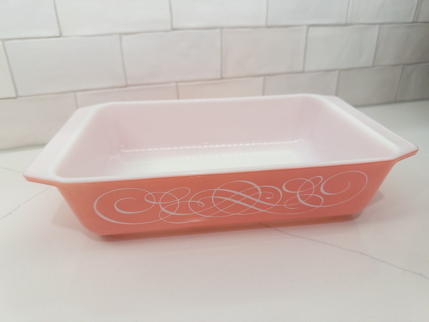 Vintage Pyrex Pink Scroll Rectangular Casserole Dish