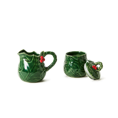 Holiday Holly Creamer and Sugar Set