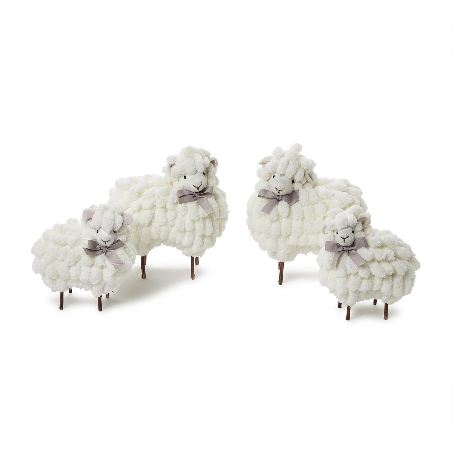 Flock of Plush Chenille Sheep Hand-Crafted Easter Décor with Grosgrain Bow