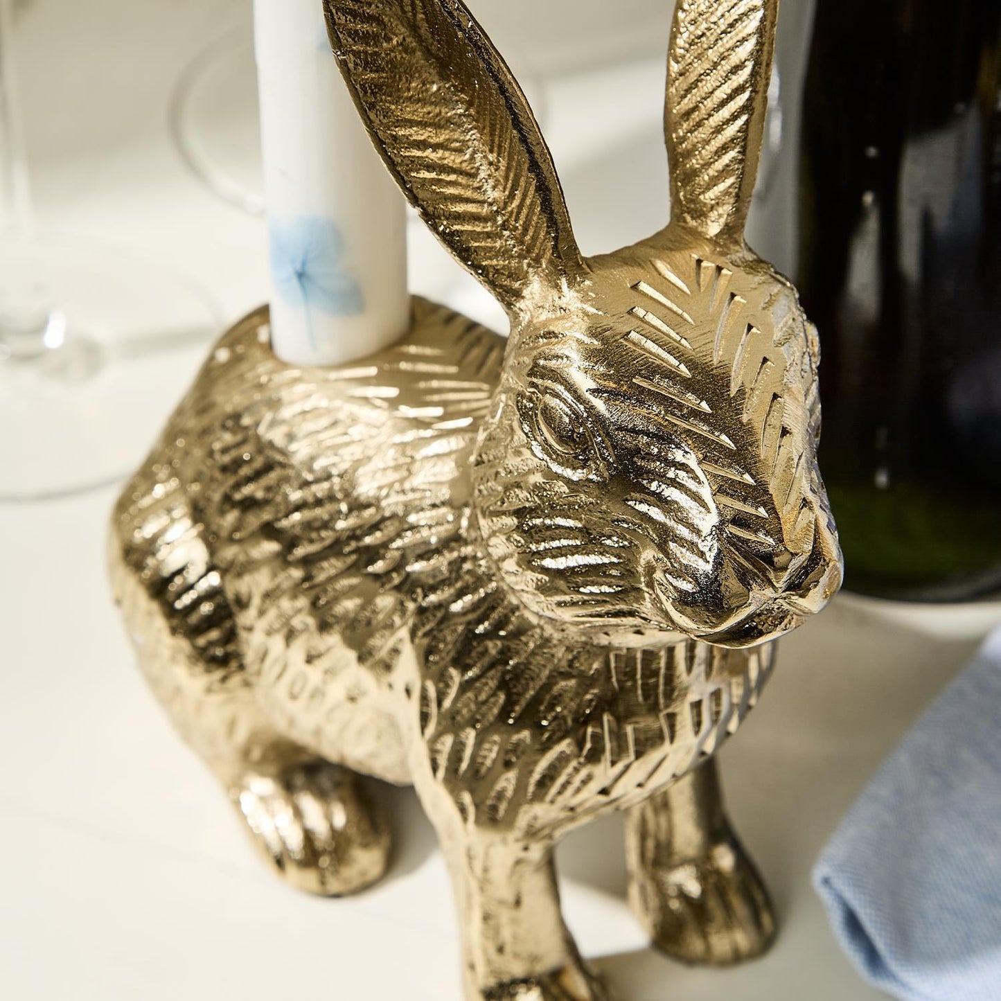 Golden Rabbit Hand-Crafted Taper Candleholder