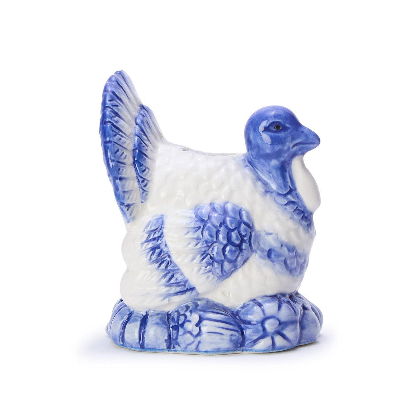 S/2, Blue and White Hand-Painted Turkey Candleholders