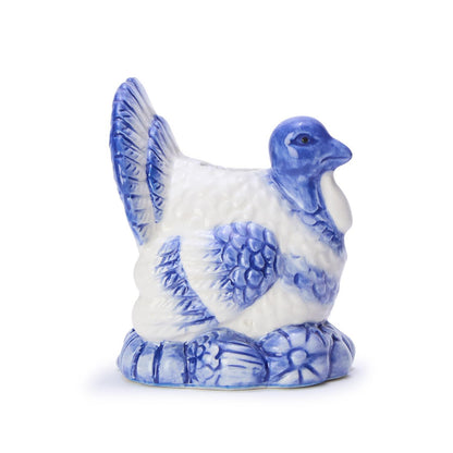 S/2, Blue and White Hand-Painted Turkey Candleholders