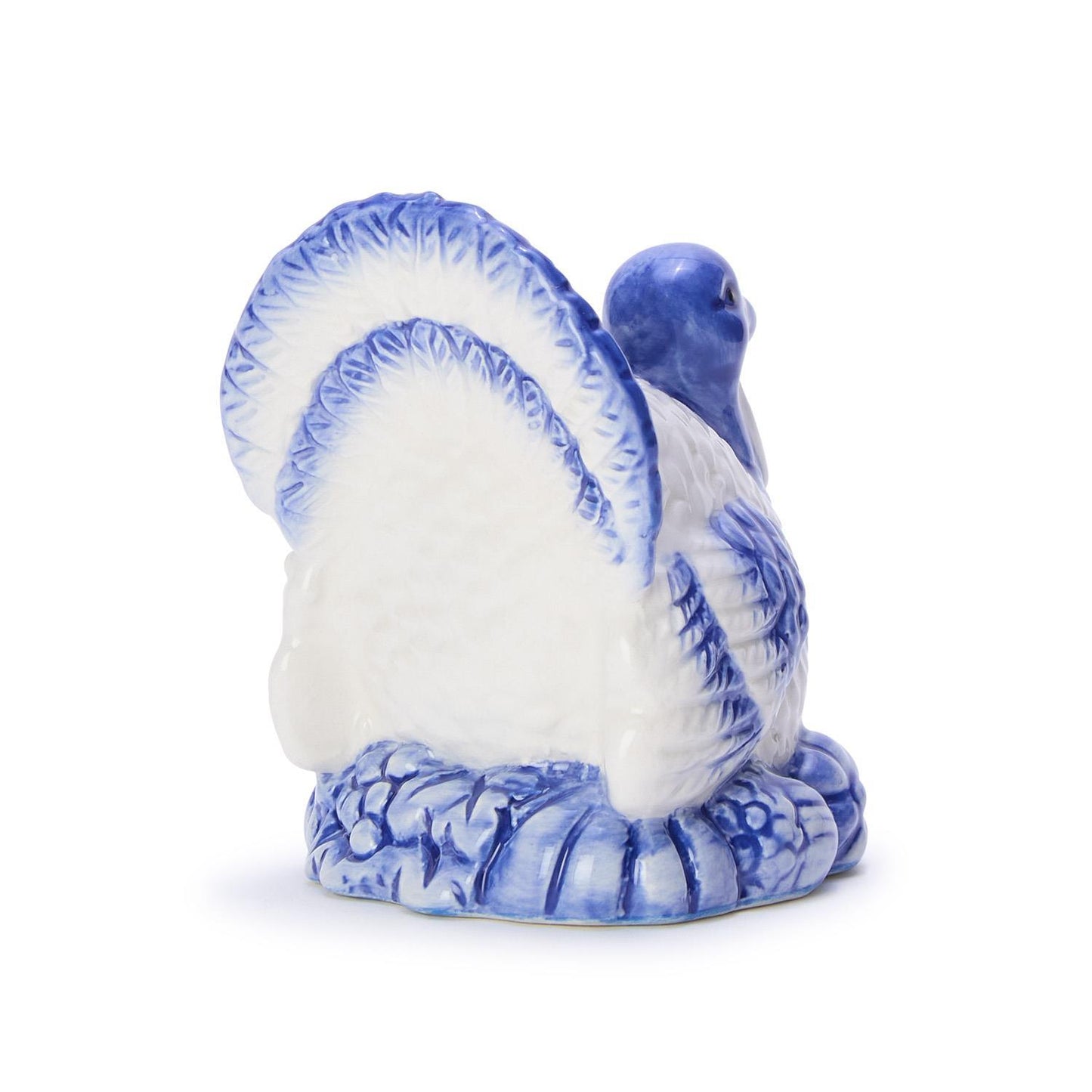 S/2, Blue and White Hand-Painted Turkey Candleholders