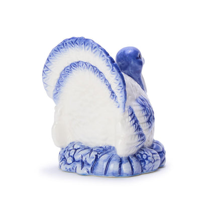 S/2, Blue and White Hand-Painted Turkey Candleholders