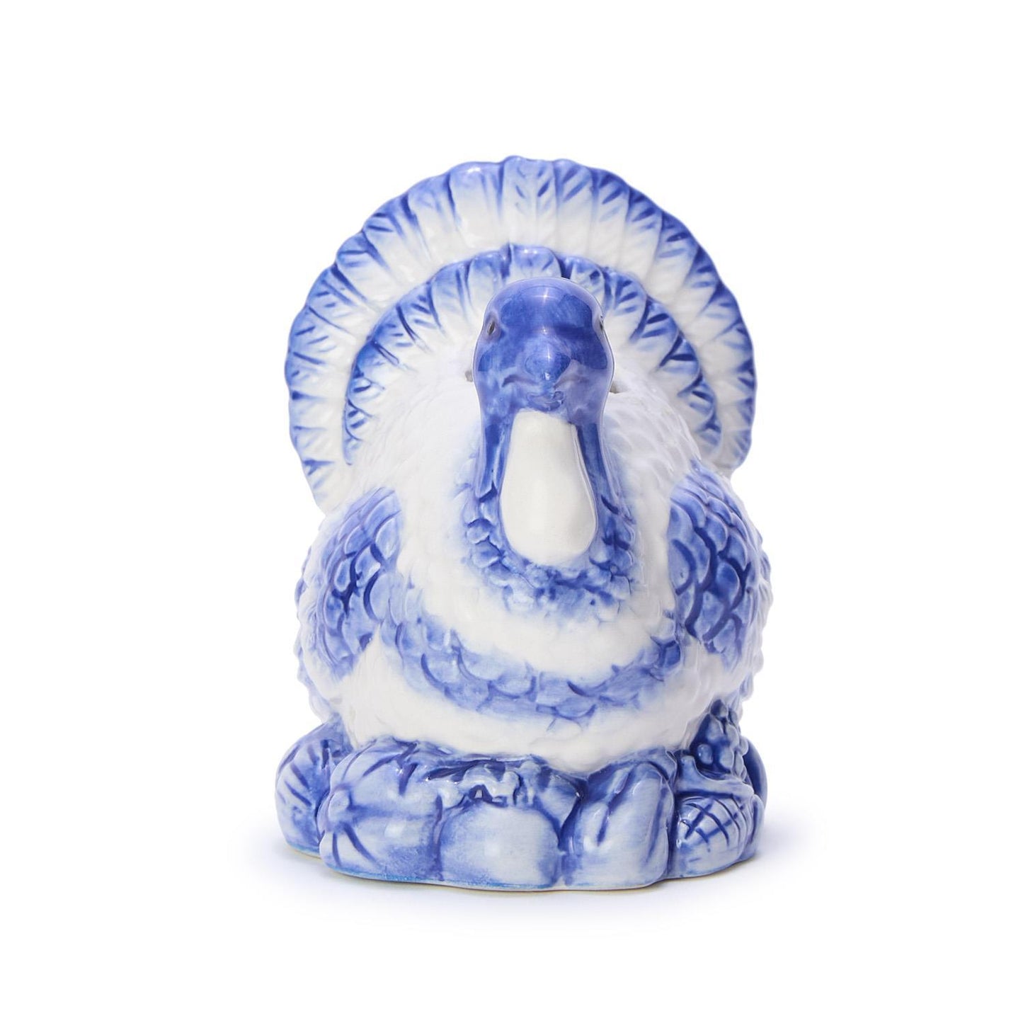 S/2, Blue and White Hand-Painted Turkey Candleholders