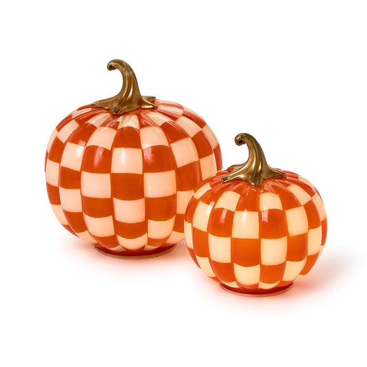 Checkered Halloween Orange and White Light-Up LED Pumpkins (*Two Sizes*)