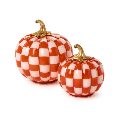 Checkered Halloween Orange and White Light-Up LED Pumpkins (*Two Sizes*)