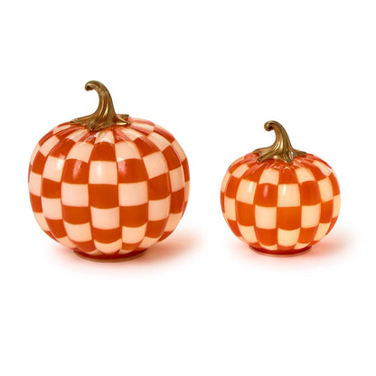 Checkered Halloween Orange and White Light-Up LED Pumpkins (*Two Sizes*)