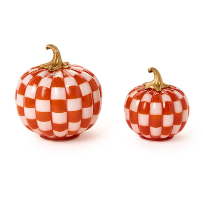 Checkered Halloween Orange and White Light-Up LED Pumpkins (*Two Sizes*)