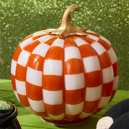 Checkered Halloween Orange and White Light-Up LED Pumpkins (*Two Sizes*)